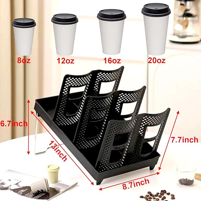 6 Slots Cup and Lid Holder, Disposable Paper Cup Dispenser with Stand, Coffee Cup and Lid Storage Organizer for Coffee Station Bar Office Home Countertop Breakroom Restaurant