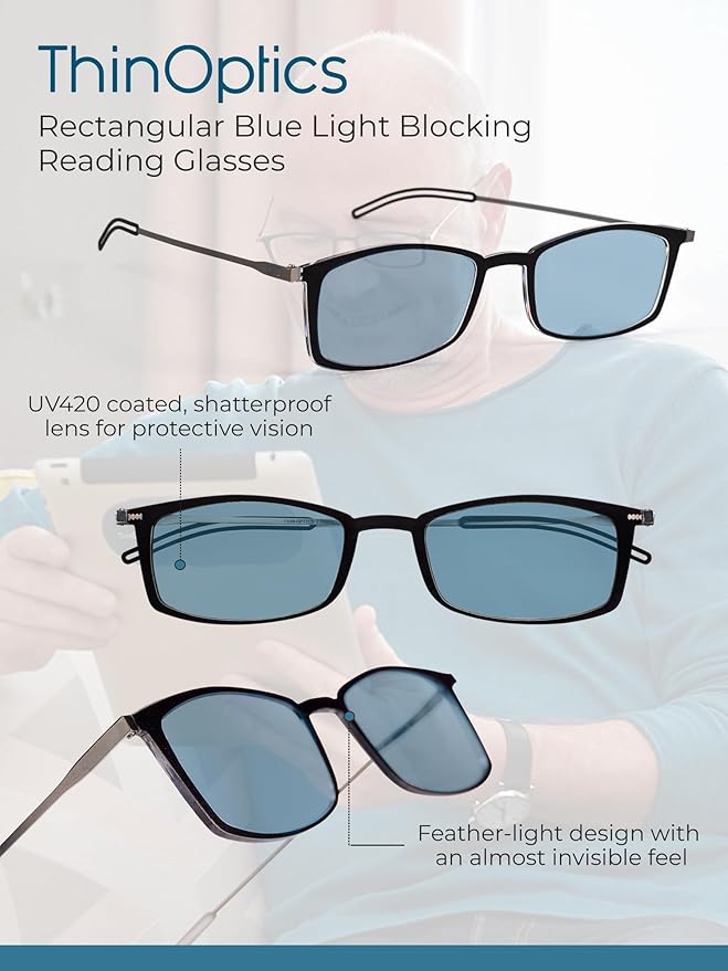 Always With You ThinOptics Blue Light Blocking Reading Glasses for Computers & Screens - Ultra Lightweight and Durable