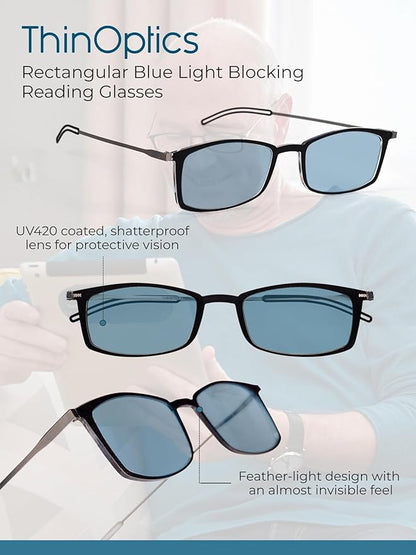 Always With You ThinOptics Blue Light Blocking Reading Glasses for Computers & Screens - Ultra Lightweight and Durable