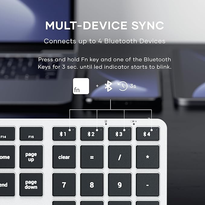 Satechi Slim X3 Bluetooth Backlit Keyboard for Mac, Illuminated Keys & Multi-Device Sync, for MacBook Air/Pro M4, iPad Air/Pro M4/M3, iPad mini, Mac mini, iMac - Silver