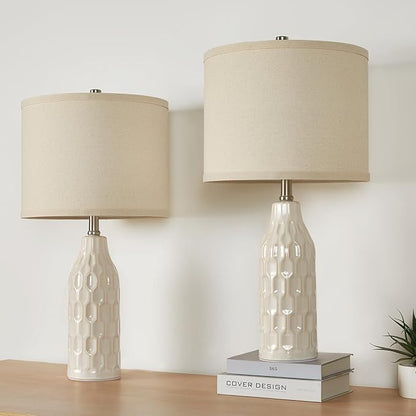 Luvkczc 24.8" Ceramic Table Lamps Set of 2 with 3 Color Temperature & Bulbs Included - Bedside Lamps for Nightstand, Living Room, Bedroom, Home Office Decor