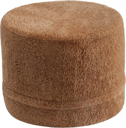 Tiita Pouf Ottoman and Foot Rest, Round Foam Stuffed Floor Pouf with Storag for Living Room, Brown