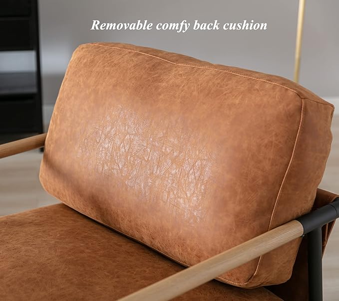 DUOMAY Mid-Century Modern Accent Chair Armchair, Soft PU Leather Sofa Lounge Chair Reading Chair with Metal Leg for Living Room Bedroom Office, Brown