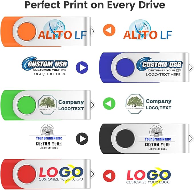 ABLAZE Custom Flash Drive 2GB 100 Pack, Personalized USB Drives Custom USB 2.0 Thumb Drives 100 Pack Memory Stick (Mixcolors)