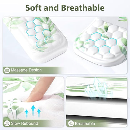 EYROZILL 3 in 1 Ergonomic Mouse Pad and Keyboard Wrist Rest, Cute Mouse Pad with Wrist Support Massage Design, Non-Slip Wrist Pad for Mouse, Desk Mouse Set (Green Plant)