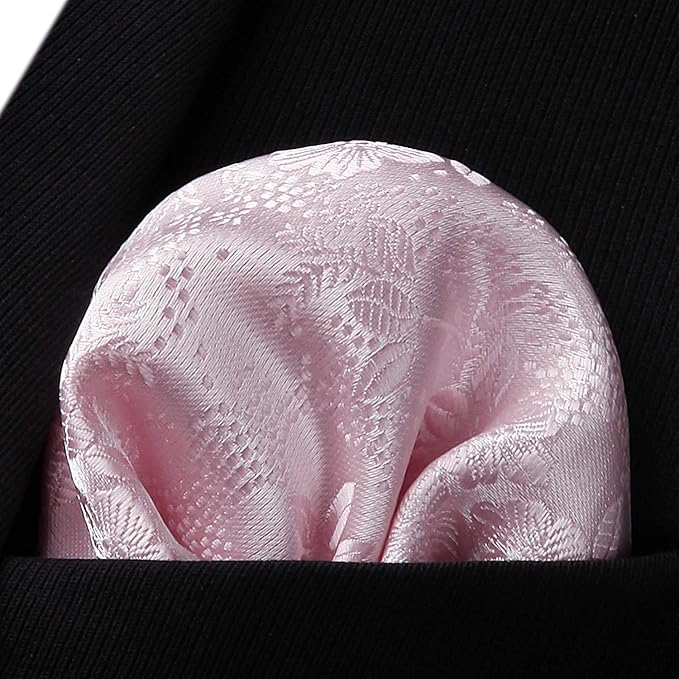 HISDERN Men Floral Ties Woven Classic 3.4" Necktie Set Formal Tie Pocket Square for Wedding with Handkerchief Gift Box