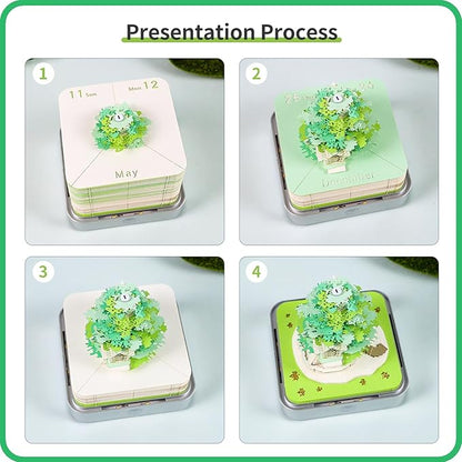 3D Memo Pad 2026 Time Piece Calendar Desk Calendar Tear Away Notepad with Lights DIY Art Carving Sticky Notes Artwork Gift for Thanksgiving Christmas Office Desktop Decoration-Green Treehouse