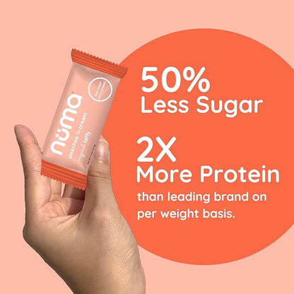 Numa Taffy Candy, Peaches ‘n Cream Made with Real & Simple Ingredients – Low Sugar, High Protein, Low Calorie, All Natural & Gluten Free Peach Taffy – 3 bags with 10 Individually Wrapped Chews Each