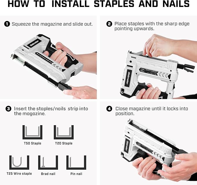 Bielmeier Electric Staple Gun 5 in 1 Band Nailer, 4V Rechargeable Cordless Stapler, Pin Nail Gun Battery Powered with 1,950 Staples and Nails, Power Wire Staple Gun for Home, Wood, Upholstery, DIY