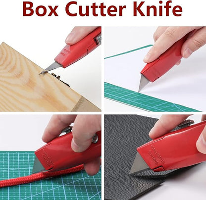 DIYSELF 30 Pack Box Cutter Heavy Duty Aluminium Shell Utility Knife | SK5 Steel Sharp Blade | Retractable Knife for Cutting Cartons Ropes and Cardboard | Home and Office Use (Red)