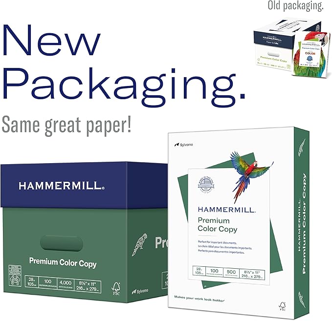 Hammermill Printer Paper, Premium Color 28 lb Copy Paper, 3 Hole - 8 Ream (4,000 Sheets) - 100 Bright, Made in the USA, 102500C