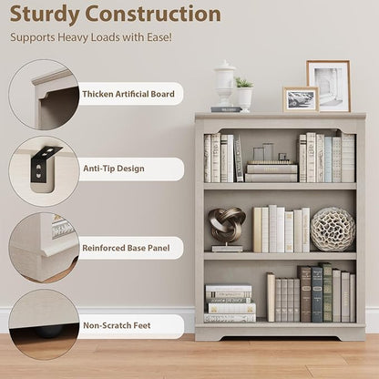HIFYOBRO 3 Tier Bookshelf and Bookcase, 31.5" Wide Wooden Book Shelf, Freestanding Open Display Storage Bookshelves for Study Room, Home Office, Living Room