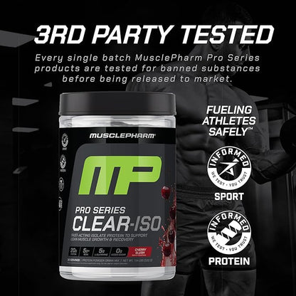 MusclePharm Pro Series Clear-ISO, Clear Protein Powder, 20g Fast-Acting Whey Isolate per Serving Plus BCAAs & L Glutamine | Pro-Grade Muscle Recovery & Growth | Cherry Slush, 1.14 lb, 20 Servings