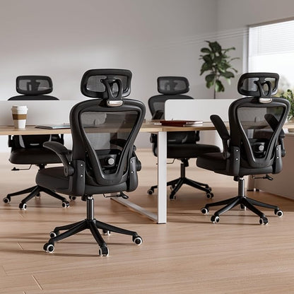 Computer Desk Chair, Ergonomic Office Chair M903 with Wheels, High Back Mesh Office Chair with Adjustable Lumbar Support, Headrest, Flip-Up Armrests, Black