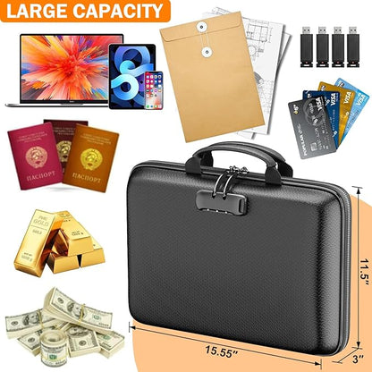 Fireproof Document Organizer Box with Lock, Portable Hard-Shell File Storage Case – 13-Pocket Accordion Folder, Fireproof & Water-Resistant Safe Box for Home, Office & Travel, Black