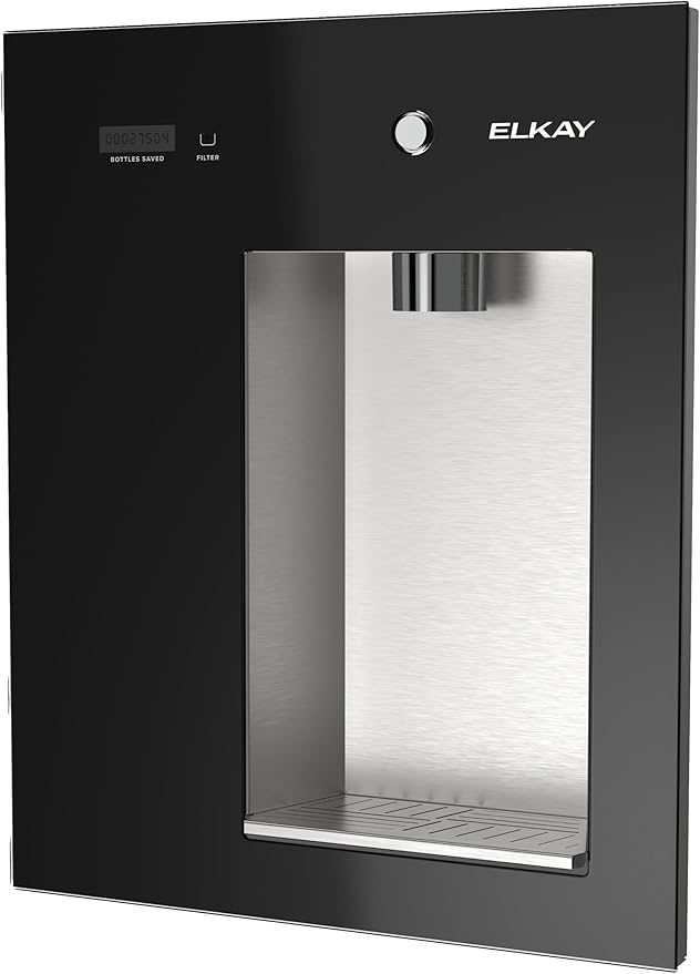 Elkay Liv EZ Built-in Filtered Wall-Mount Water Dispenser – Battery Powered, NSF Certified, Push Button, Reduces Lead & PFAS, Midnight Black – Ideal for Home