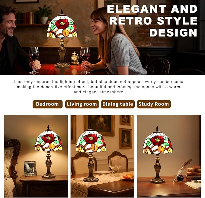 Stained Glass Lamp, Haitang Flower Table Lamp, 8 Inch Small Antique Lamp, for Bedside Nightstand Bedroom Living Room Home Office