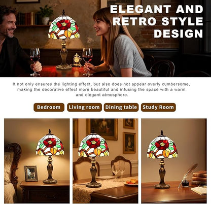 Stained Glass Lamp, Haitang Flower Table Lamp, 8 Inch Small Antique Lamp, for Bedside Nightstand Bedroom Living Room Home Office