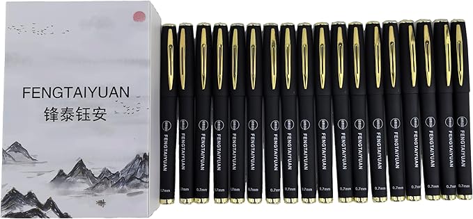 Fengtaiyuan Gel Ink Rollerball Pens, Comfortable Non-Slip Grip, Black Ink, Fine Point, 0.7mm, Writting Smoth, Quick-Drying Ink, 18-Piece Box (07P18)