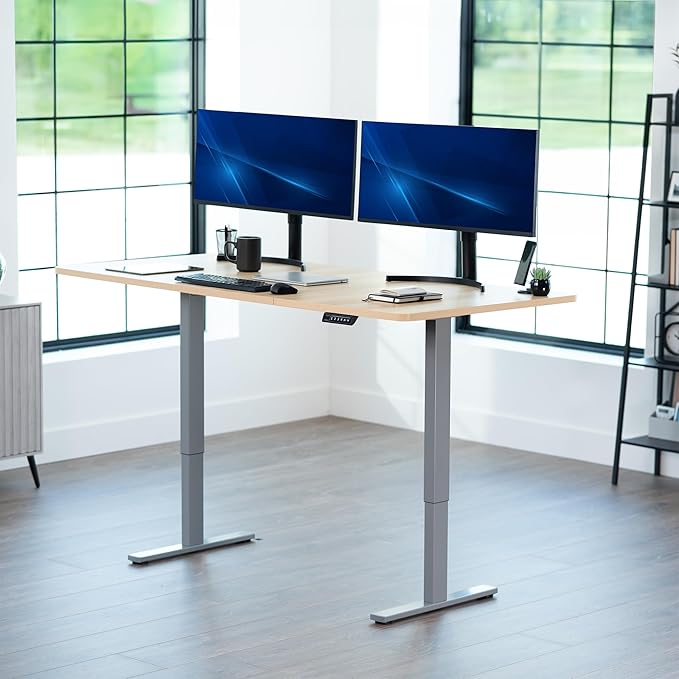 VIVO Electric 71 x 36 in Standing Desk, Memory Height Adjustment, 1B Series, Light Wood Top Gray Frame, DESK-KIT-1G7C-36