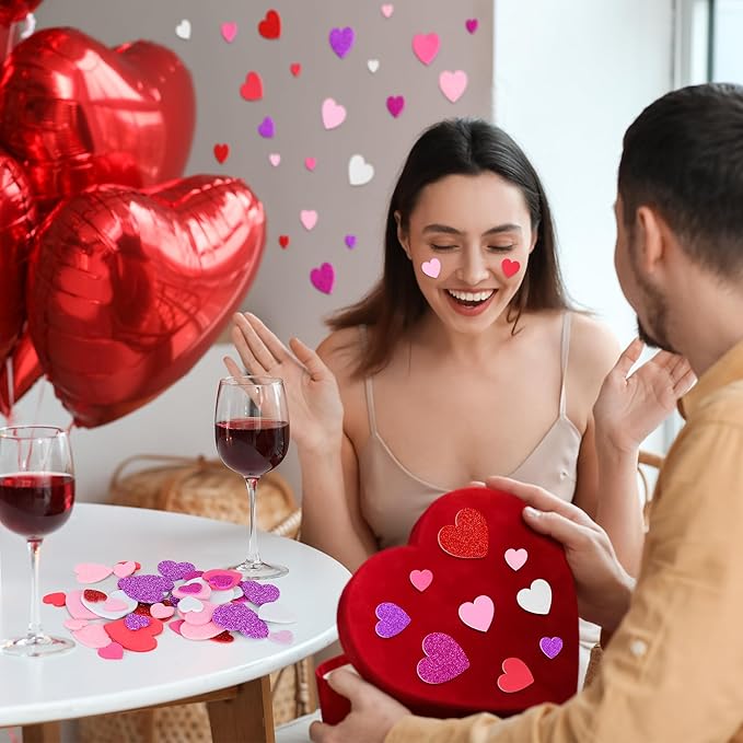 300 PCS Valentines Stickers, Heart Foam Valentine Decor, Self-Adhesive Heart Stickers, Glitter Matte Foam Hearts for Crafts Adults Valentine Stickers Wedding Birthday Cards DIY Crafts