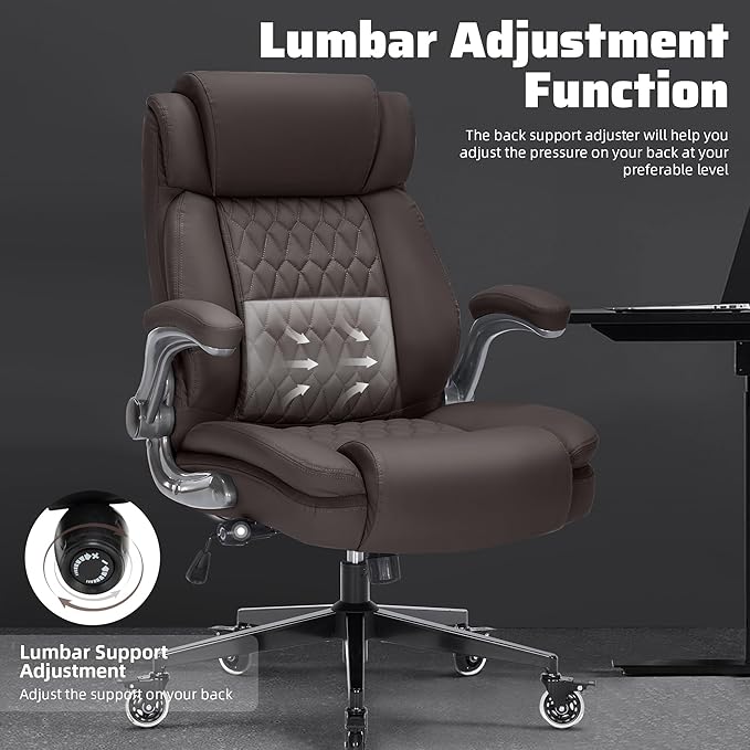Large High Back Office Chair with Flip Arms- Executive Desk Chair with Locking Wheels, Adjustable Lumbar Support, Ergonomic Synthetic Leather Computer Chair Prevents Cats Scratching