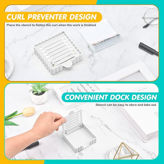 Sticky Notes Holder Cute with Stencil, Wavy Self-Stick Notepad Holder, Note Dispenser for Desk, Sticky Notes Organizer