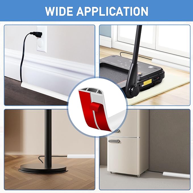 Floor Cord Cover Self Adhesive Cord Hider Floor Extension Cord Covers for Floor Power Cord Protector Cable Management Prevent Cable Trips Cable Cavity 0.51" W x 0.31" H (White, 10Ft)
