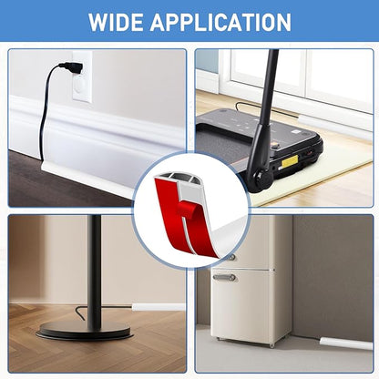 Floor Cord Cover Self Adhesive Cord Hider Floor Extension Cord Covers for Floor Power Cord Protector Cable Management Prevent Cable Trips Cable Cavity 0.51" W x 0.31" H (White, 20Ft)