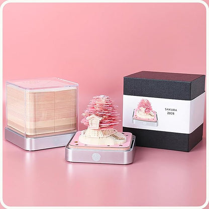 3D Calendar 2026 Time Piece Calendar 3D Memo Pad Tear Away Carving Art Notepad Paper Sculpture Artwork for Sticky Note Record DIY Christmas Gift Office Desktop Decoration-Pink Treehouse