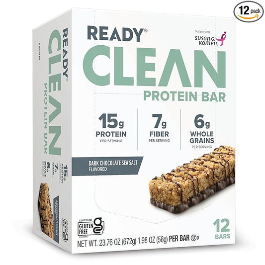 Ready® Protein Bars – High-Protein Snack with 15g Whey Protein, With Flaxseeds and Omega-3s for Sustained Energy, Supports Lean Muscle and Recovery, No Artificial Sweeteners – Dark Chocolate Sea Salt, 12-Pack