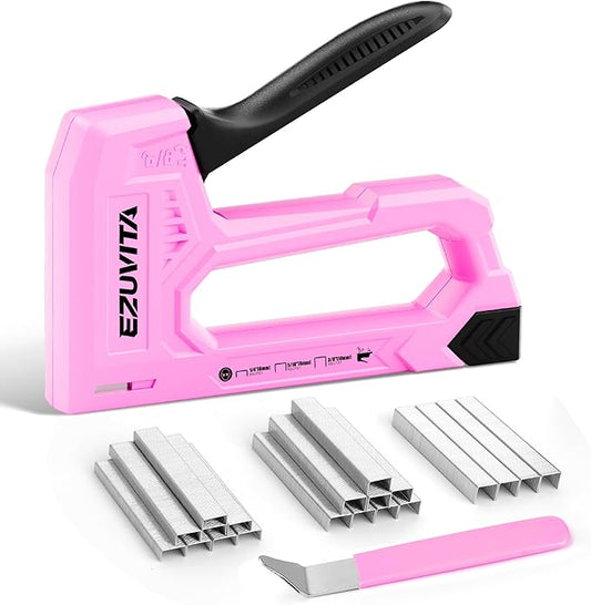 Light Duty Staple Gun for Wood, Pink Upholstery Staple Gun Kit with 2000pcs JT21 Staples 1/4, 5/16, 3/8 inch and Staple Remover, Stapler Gun for Crafts, DIY, Classroom, Decoration