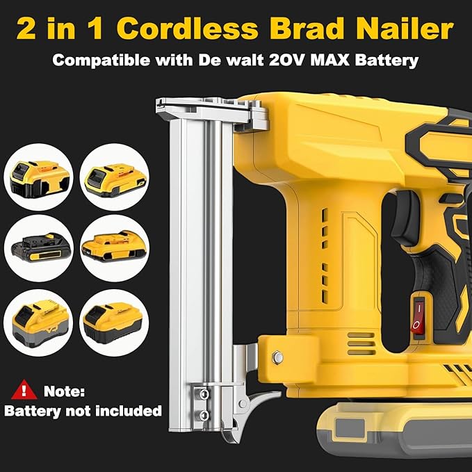 2 in 1 Cordless Brad Nailer Compatible with De wa-lt Battery, 18 Gauge Electric Nail Gun/Staple Gun with 1000 Nails & 1000 Staples for Upholstery Carpentry & Woodworking (Battery Not Include)