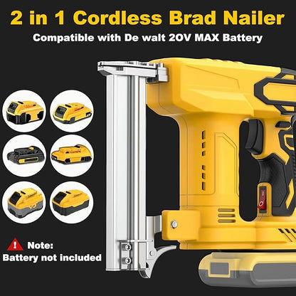2 in 1 Cordless Brad Nailer Compatible with De wa-lt Battery, 18 Gauge Electric Nail Gun/Staple Gun with 1000 Nails & 1000 Staples for Upholstery Carpentry & Woodworking (Battery Not Include)
