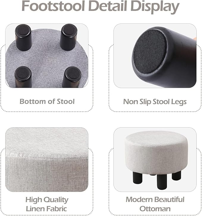 Cpintltr Velvet Ottoman Foot Stool Round Footstool for Couch Desk Soft Step Stool Padded Foot Rest with Non-Skid Pine Legs Multiple Colors Furniture for Hallway Office Lounge (Khaki)