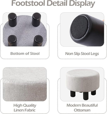 Cpintltr Velvet Ottoman Foot Stool Round Footstool for Couch Desk Soft Step Stool Padded Foot Rest with Non-Skid Pine Legs Multiple Colors Furniture for Hallway Office Lounge (Khaki)