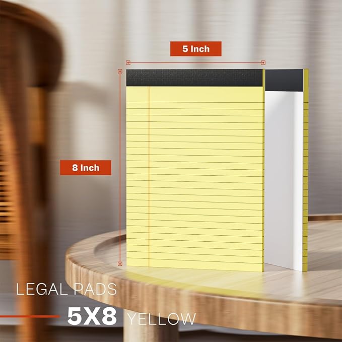 5x8 Note Pads, Small Legal Pads 5x8 Yellow, College Ruled, Small Writing Pads, 4 Pack, 5 x 8 Note Pads, Premium Thick Yellow Paper Note Pads 5x7, 30 Sheets per 5x8 Legal Pad, Lined Writing Note Pad