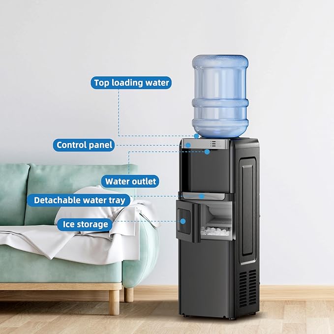Antarctic Star 3-in-1 Hot and Cold Water Cooler Dispenser with Built-in Ice Maker, for 3 to 5 Gallon Bottle Water Dispenser，with Child Safety Lock，Black