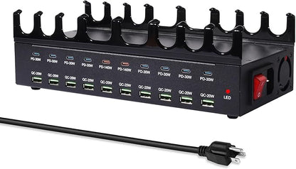770W Charging Station for Multiple Devices, 20-Port USB C Fast Charging Station with Dual 140W PD PPS Port, Multi Device Fast Charger Dock for MacBook Pro Laptop, iPhone, iPad, Tablet, Cell Phone