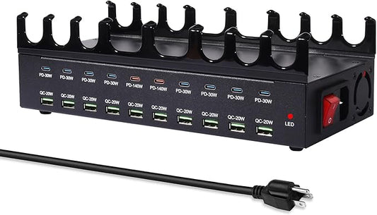 770W 20-Port USB-C Charging Station – Dual 140W PD, Multi-Device Fast Charger Dock for MacBook, iPhone, iPad, Laptop, Tablet