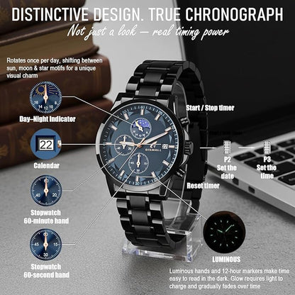 Distinctive Mens Analog Chronograph Watches with Auto Date & Multi Subdials, Fashion Casual Sport Quartz Wrist Watches with Luminous, 3ATM Waterproof, Valentines Day Gifts for Him, Boyfriend, Husband, Dad