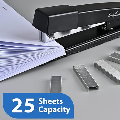 Metal Desktop Stapler - 25 Sheet Capacity, Heavy Duty, Black, with 2000 Staples & Remover, Office Use, 6 Pack