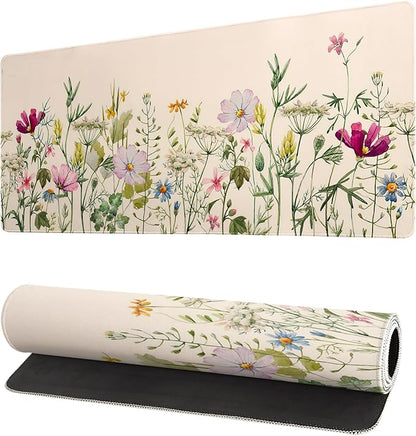 Flower Gaming Mouse Pad Large Mouse Pad for Keyboard and Mousepad Desk Mat with 3mm Non-Slip Base and Stitched Edge for Gaming and Office Computer Mat Protector Mat 27.6x11.8 Inch