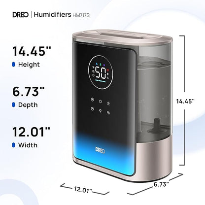 Dreo 8L Smart Humidifiers for Bedroom 600ft², 80H Runtime Warm&Cool Supersized Mist Humidifier for Large Room Indoor, Quiet Whole House humidifier for Baby, Plants, with Alexa/Google, Starlight,HM717S