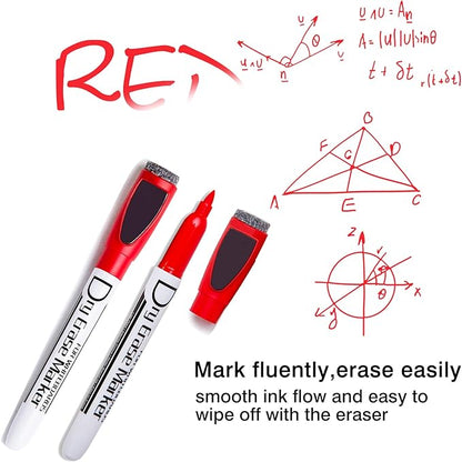 Volcanics Magnetic Dry Erase Markers With Eraser Low Odor Fine Tip Whiteboard Markers White Board Pens Pack of 90,10 Colors for Office Home and School