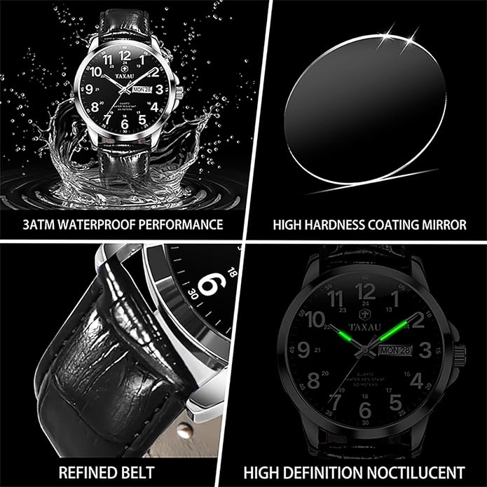 Watches for Men Leather Large Arabic Numerals Mens Watches Waterproof Band with Date Quartz Men's Wrist Watch