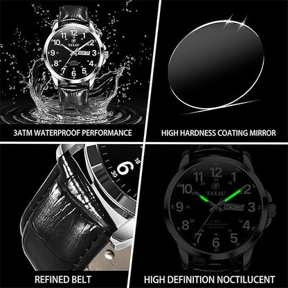 Watches for Men Leather Large Arabic Numerals Mens Watches Waterproof Band with Date Quartz Men's Wrist Watch