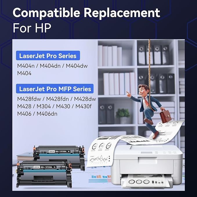 InkNI CF258A 58A Toner Cartridge Black (with Chip) Compatible Replacement for HP 58A 58X CF258A CF258X for Laserjet MFP M428fdw M428fdn M428dw M404 M428 Pro M404n M404dn M404dw Printer(2 Pack)
