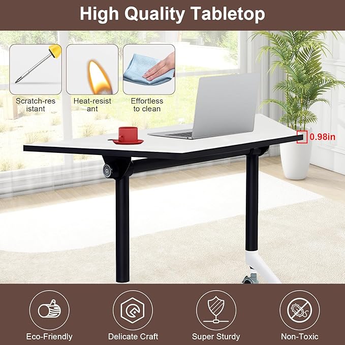 Conference Room Table, Folding Conference Table with Flip-Top Design, Mobile Seminars Dynamic Meetings Training Tables for Offices, Classrooms, and Meeting Room (10, 1915-T, 47.2)