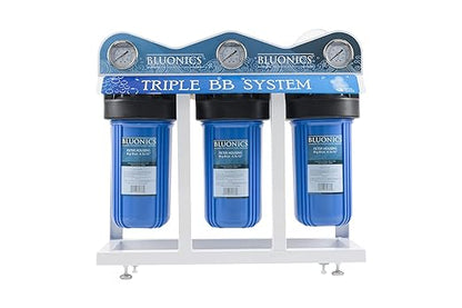 Bluonics Complete Whole House Well Water Filtration System 12 GPM 55W UV Purifier with Triple 4.5"x10" 55W UV, Activated Carbon & Sediment 5, 20 & 40 Micron Pre-Filter + Extra Filters & UV Bulb